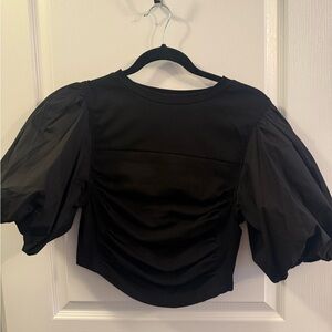 English Factory Black Ruched Puff Sleeve Blouse top